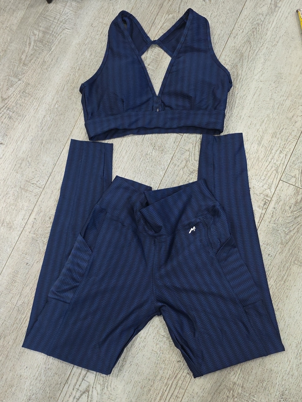 Navy Blue Strappy Sports Bra & High-Waist Leggings Set
